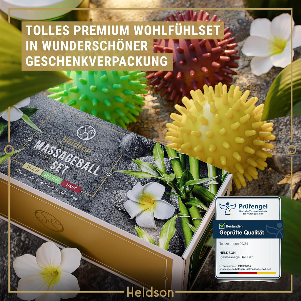 Premium Massageball Set 3 Haertegrade Igelball fuer Fuss Ruecken Hand