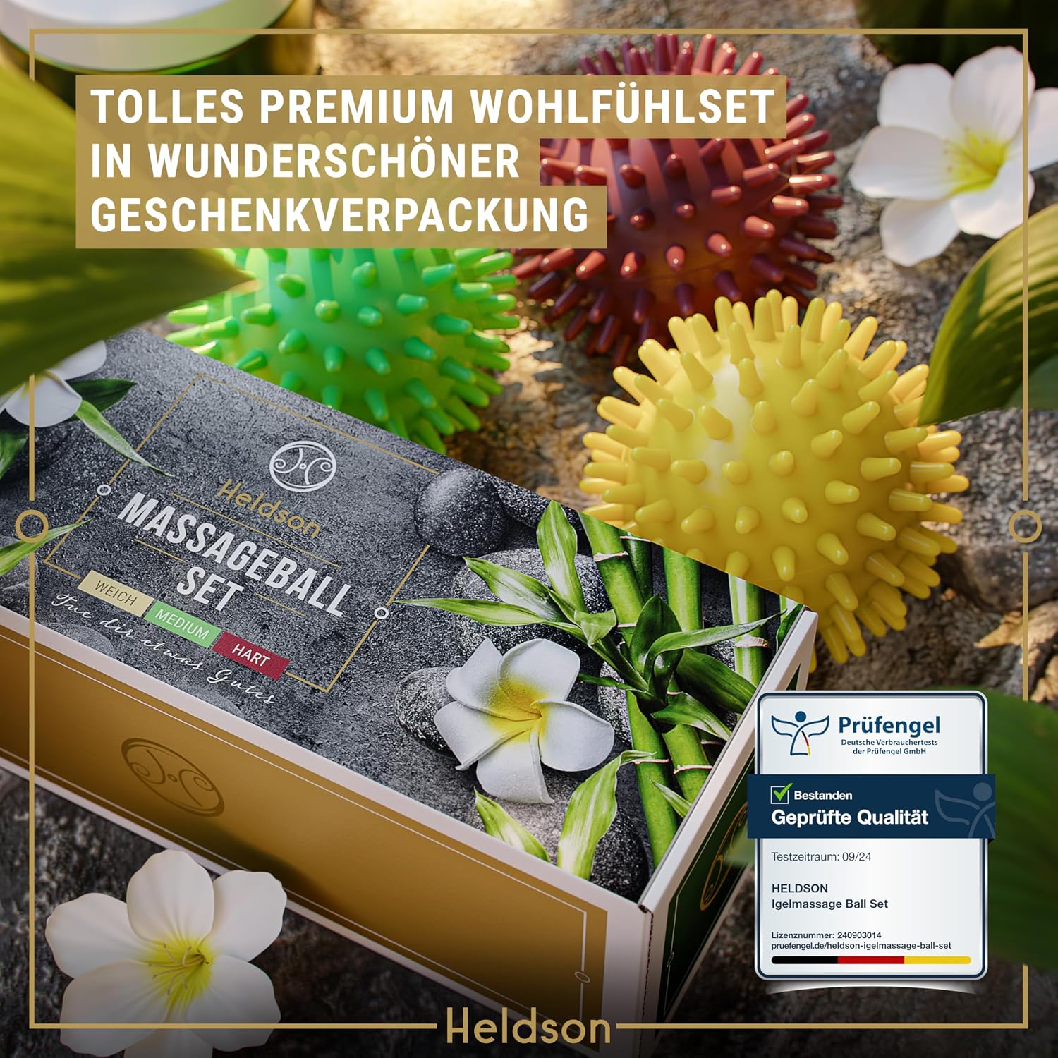 Premium Massageball Set 3 Haertegrade Igelball fuer Fuss Ruecken Hand
