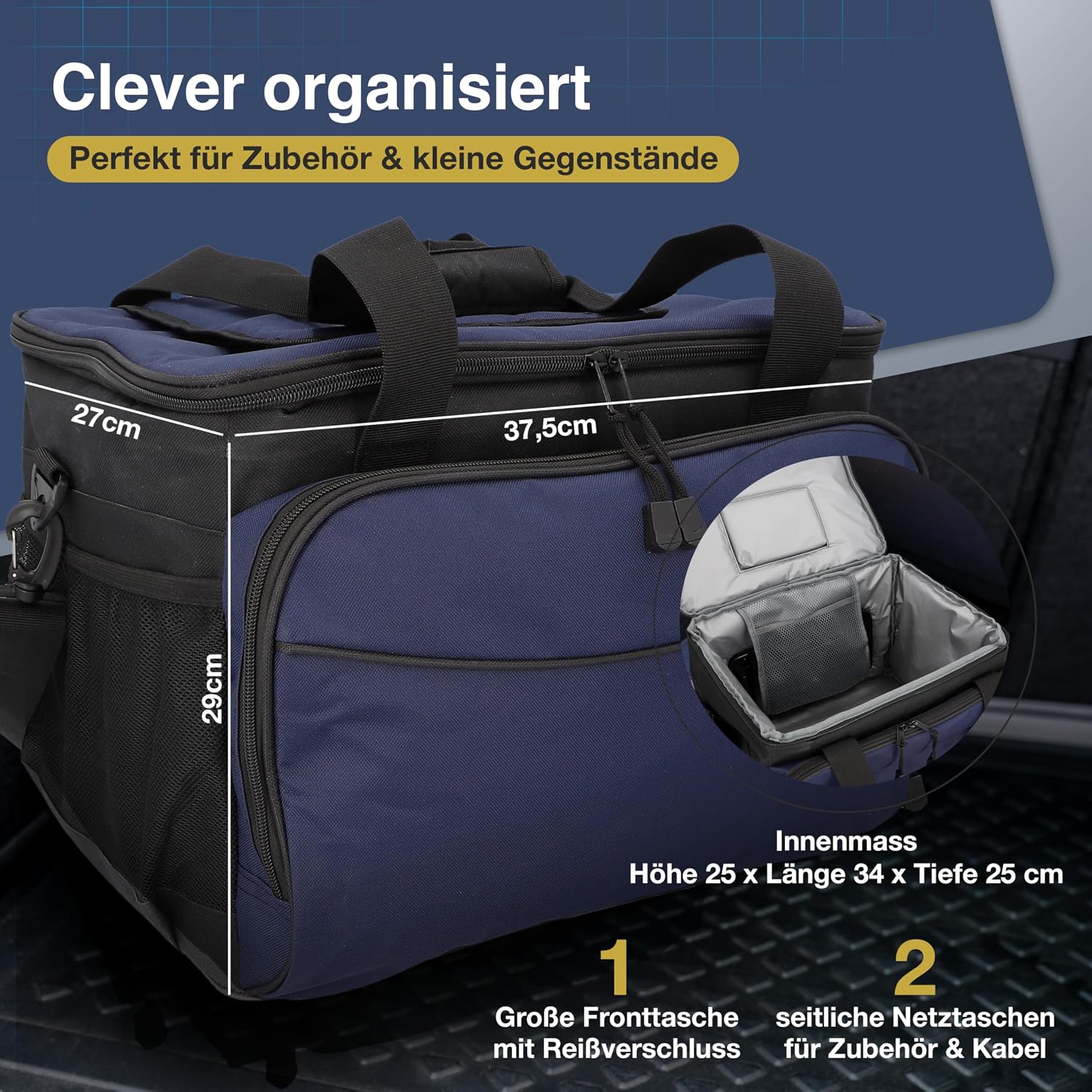 cartrend Kuehltasche mit 12V KFZ-Anschluss 1,5 m Schultergurt Taschen