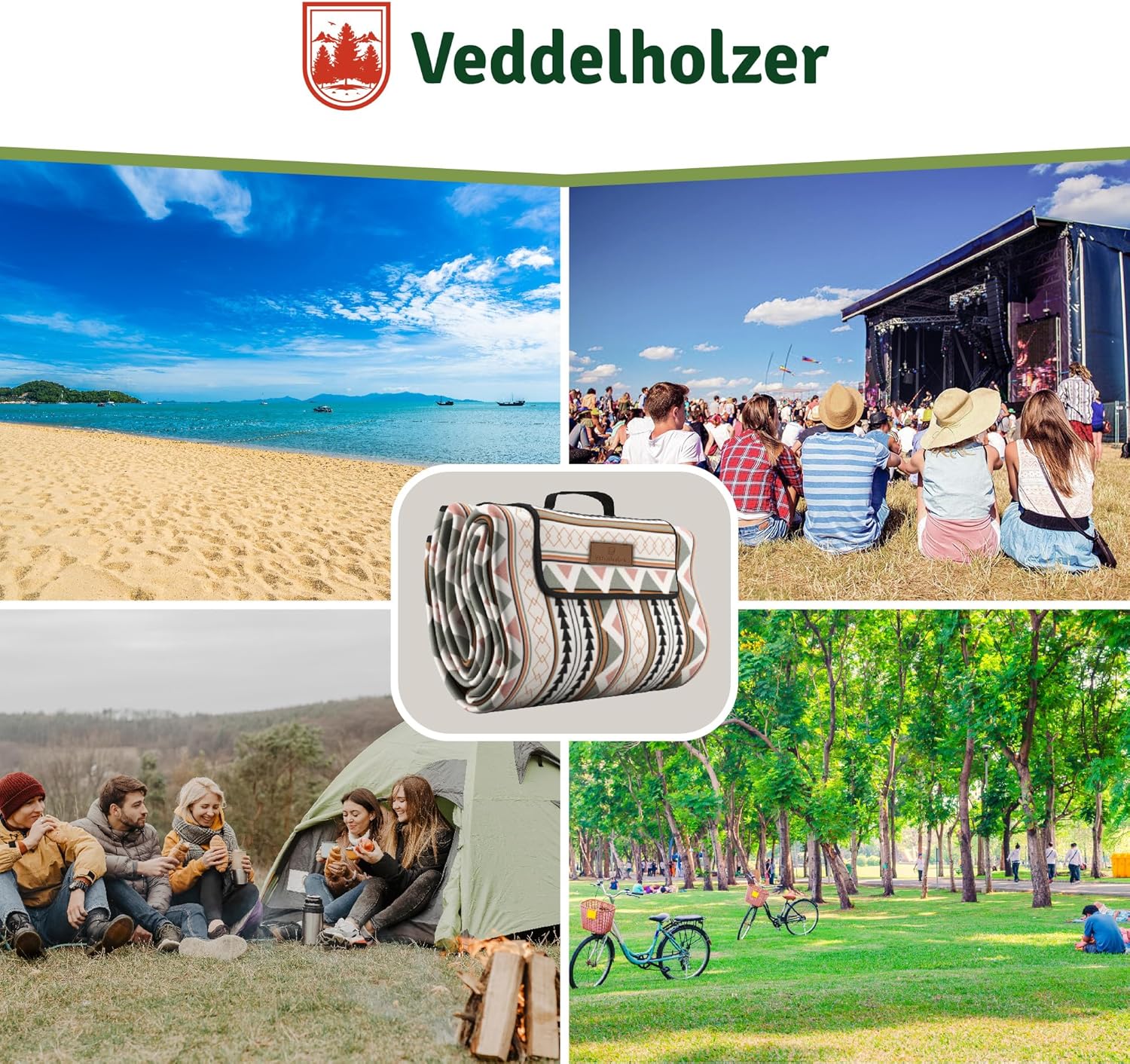 Veddelholzer Stranddecke 200x200 cm wasserdicht sandfest XXL isoliert gepolstert