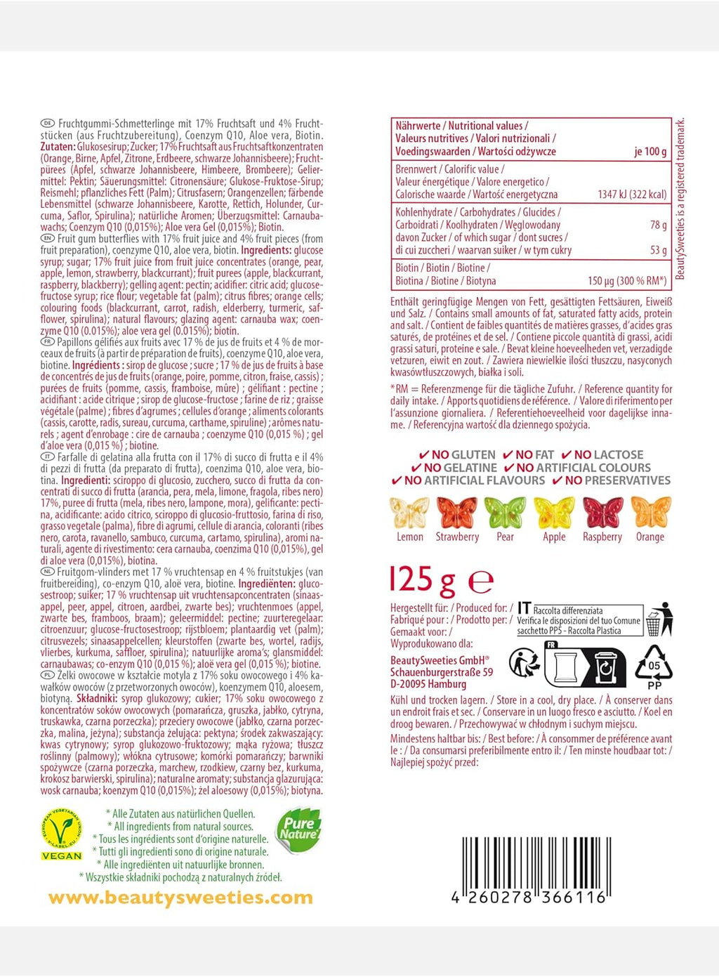 BeautySweeties Fruchtgummi Schmetterlinge vegan mit 17% Fruchtsaft