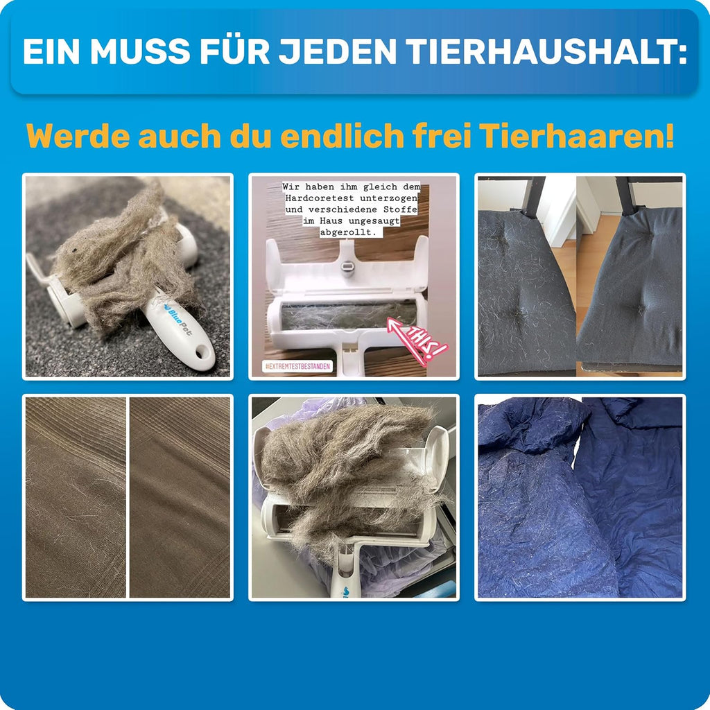BluePet Tierhaarentferner wiederverwendbar + Mini-Fusselrolle fuer Kleidung