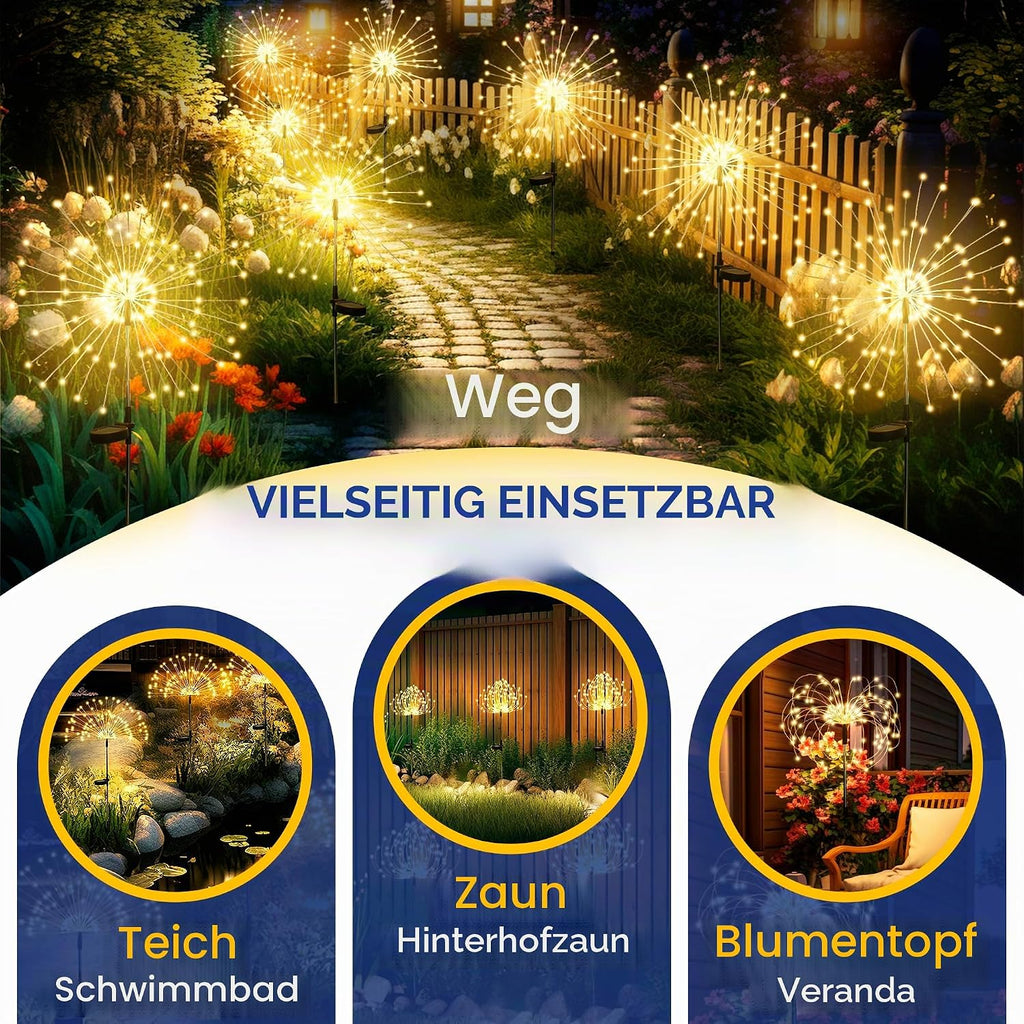 GIGALUMI Solarleuchten Aussen 4er Set 120 LED Pusteblume wetterfest