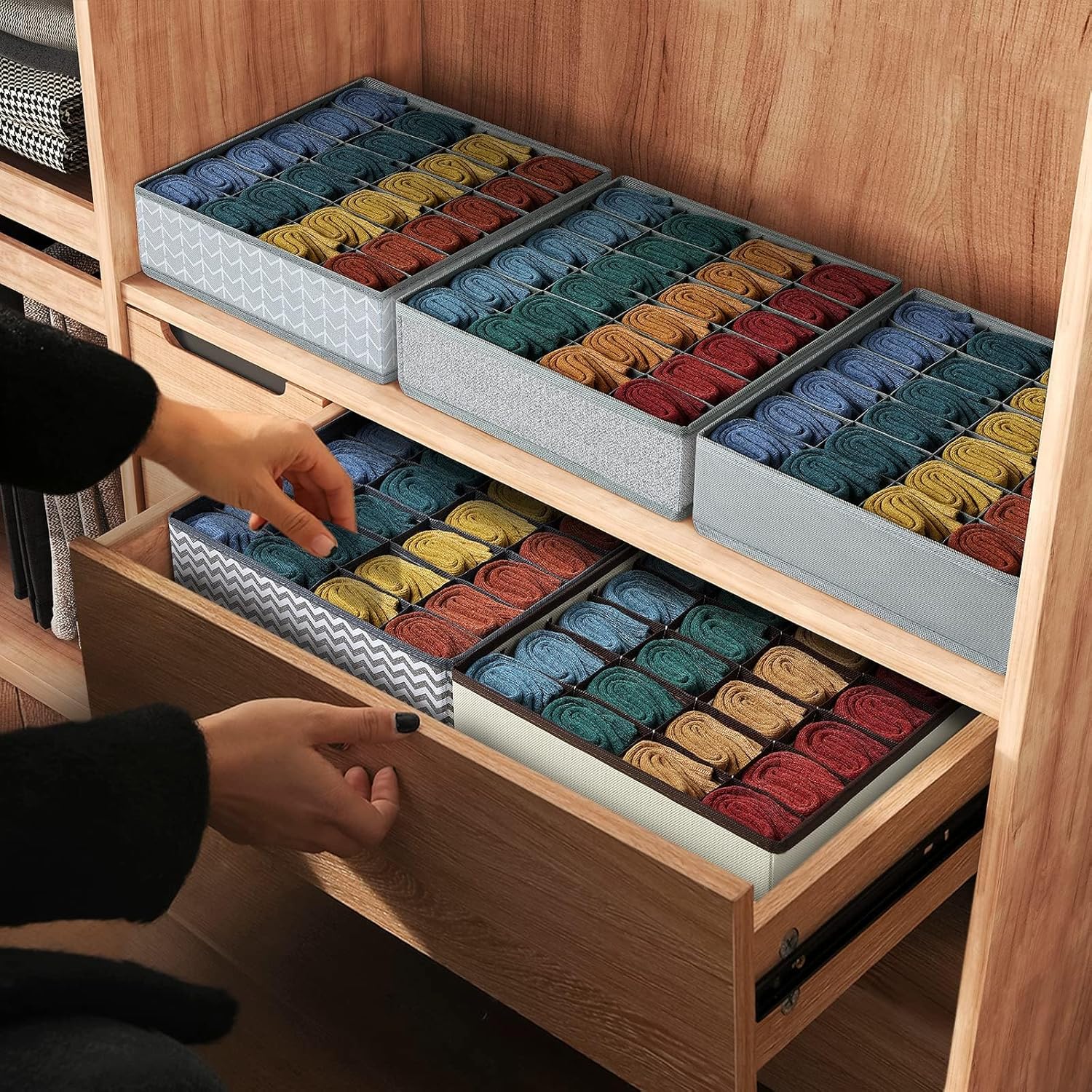 Unterwaesche Organizer 2er Set 48 Faecher faltbar Schubladeneinsatz Grau
