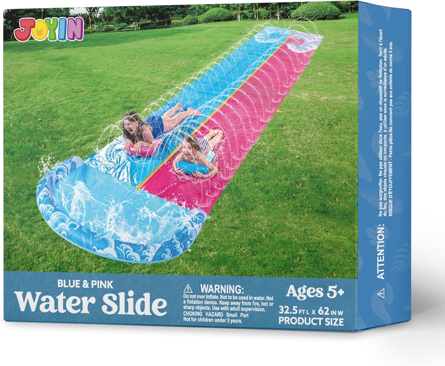 JOYIN Gartenschlitterbahn Wasserrutsche 685,8cm-990,6cm mit 2 Bodyboards Sprinkl