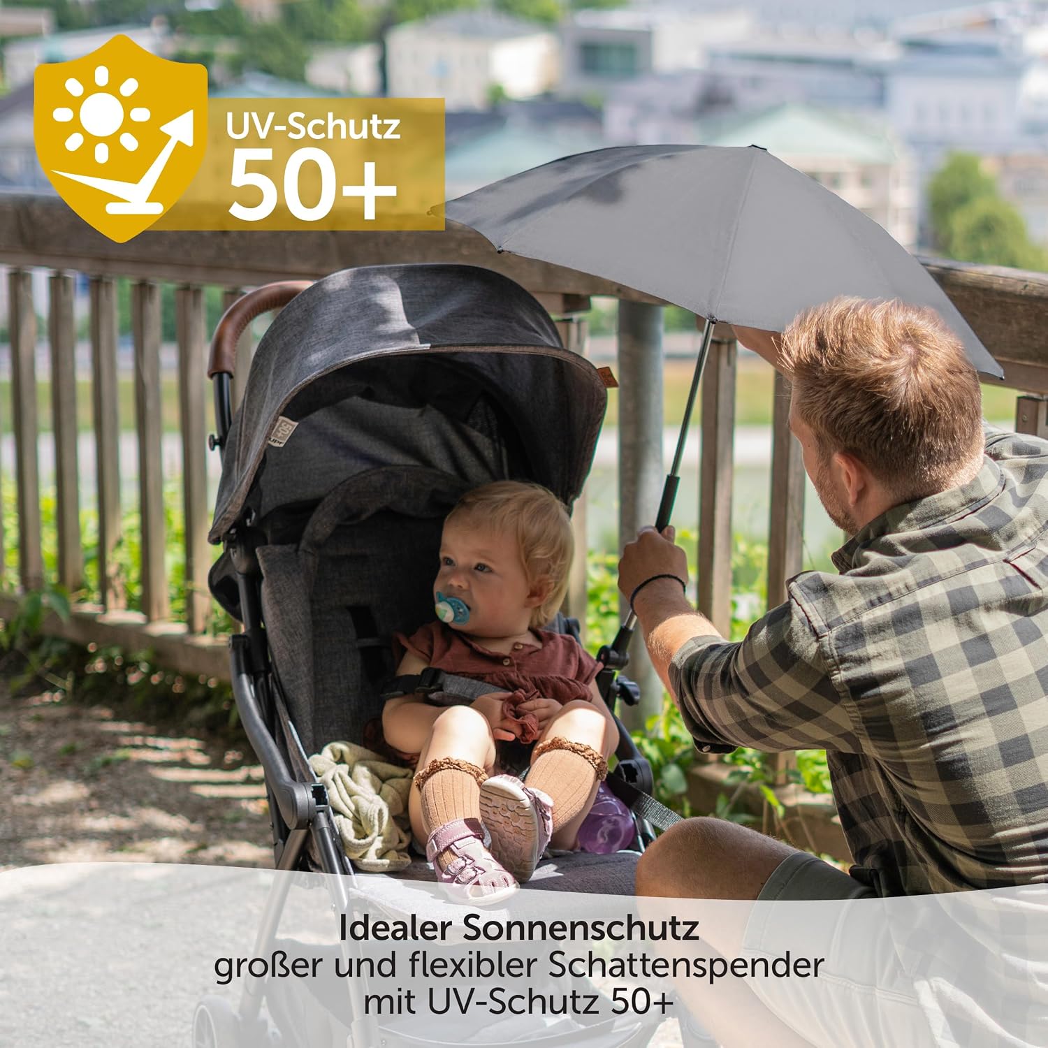 Zamboo Sonnenschirm UV50+ Kinderwagen Buggy 73 cm, flexibel, Universalhalterung