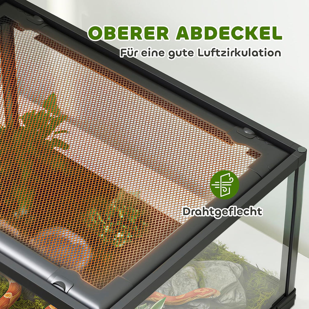 Pawhut Reptilien Terrarium Glasterrarium 60x45x32 cm schwarz ausbruchsicher