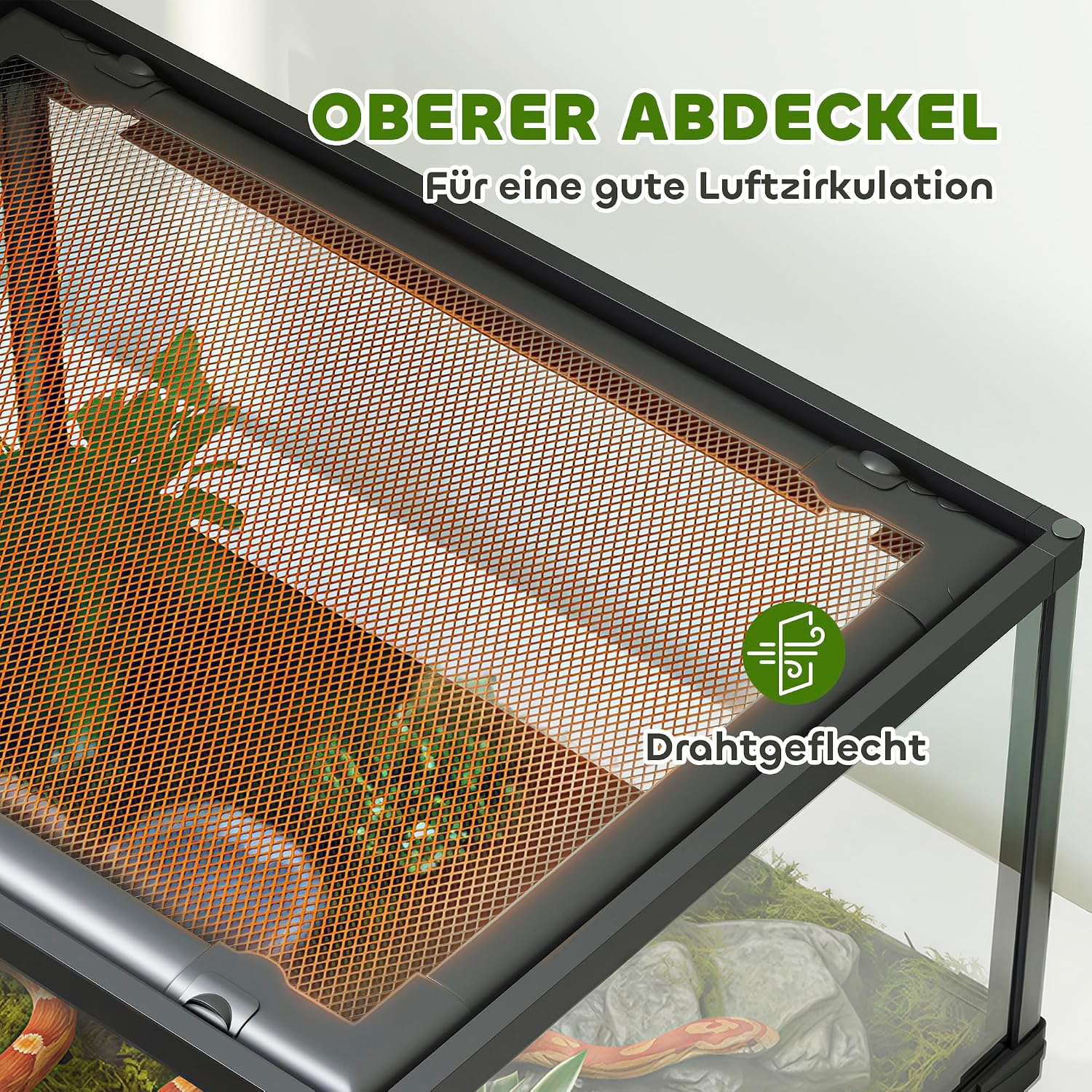 Pawhut Reptilien Terrarium Glasterrarium 60x45x32 cm schwarz ausbruchsicher