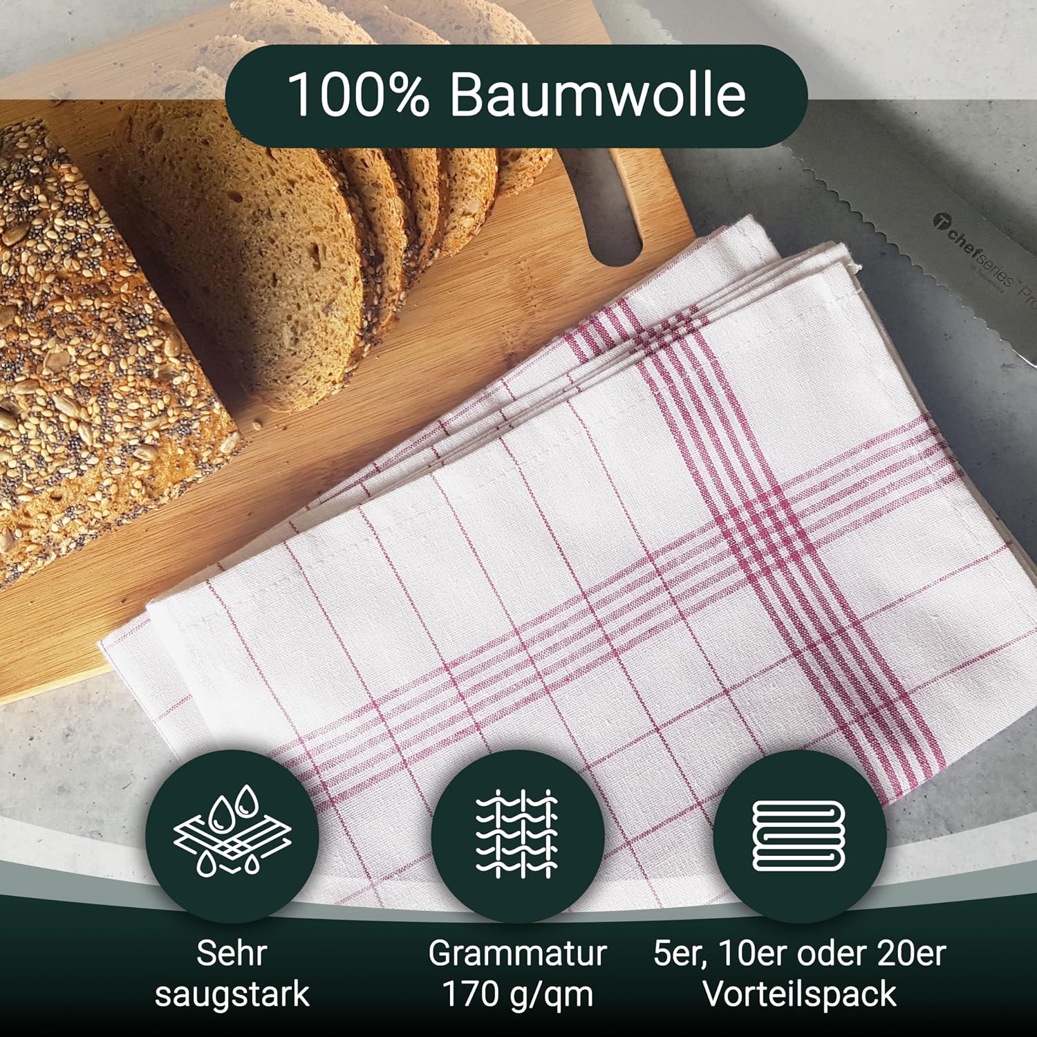 ZOLLNER Geschirrtuecher Baumwolle 10er Set 50x70 cm Rot Weiss 70cm