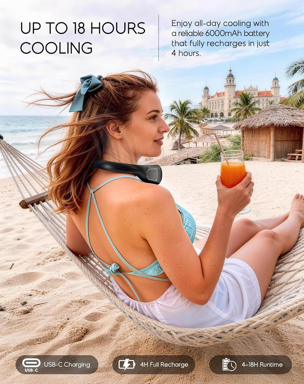 anysun Nackenventilator mit 66 Luftauslaesse, 360° Luftstrom, 4 Stufen, 6000mAh
