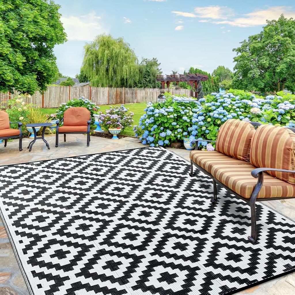 CHOSHOME Outdoor Teppich 120x180 cm Schwarz Wetterfest UV-bestaendig Terrasse