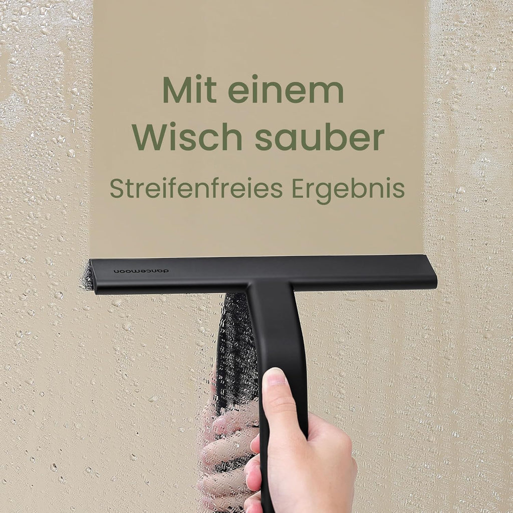 Duschabzieher Silikon 25 cm Schwarz mit Haken fuer Dusche und Fenster