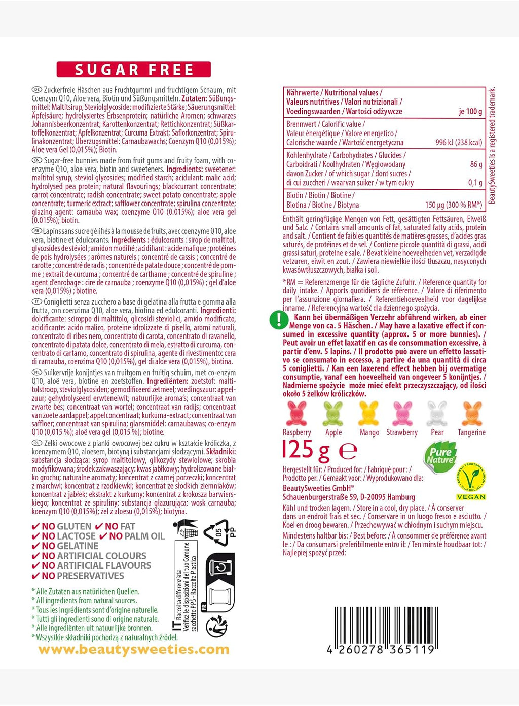 Beautysweeties Zuckerfreie Fruchtgummi Hasen vegan