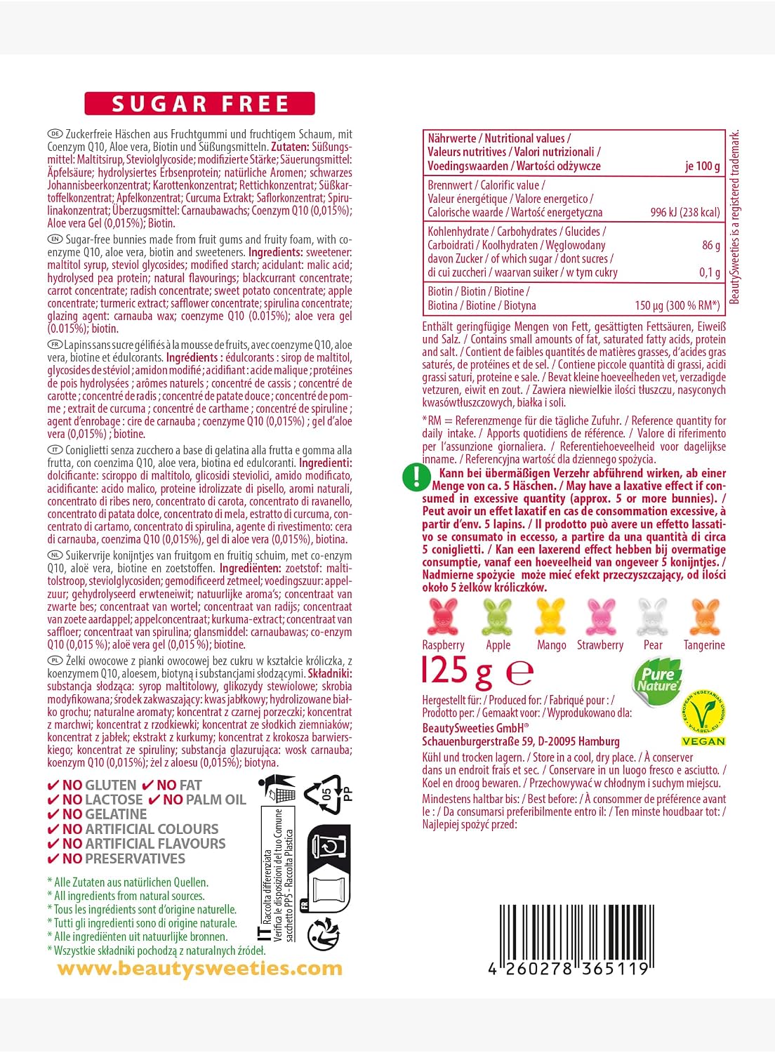 Beautysweeties Zuckerfreie Fruchtgummi Hasen vegan