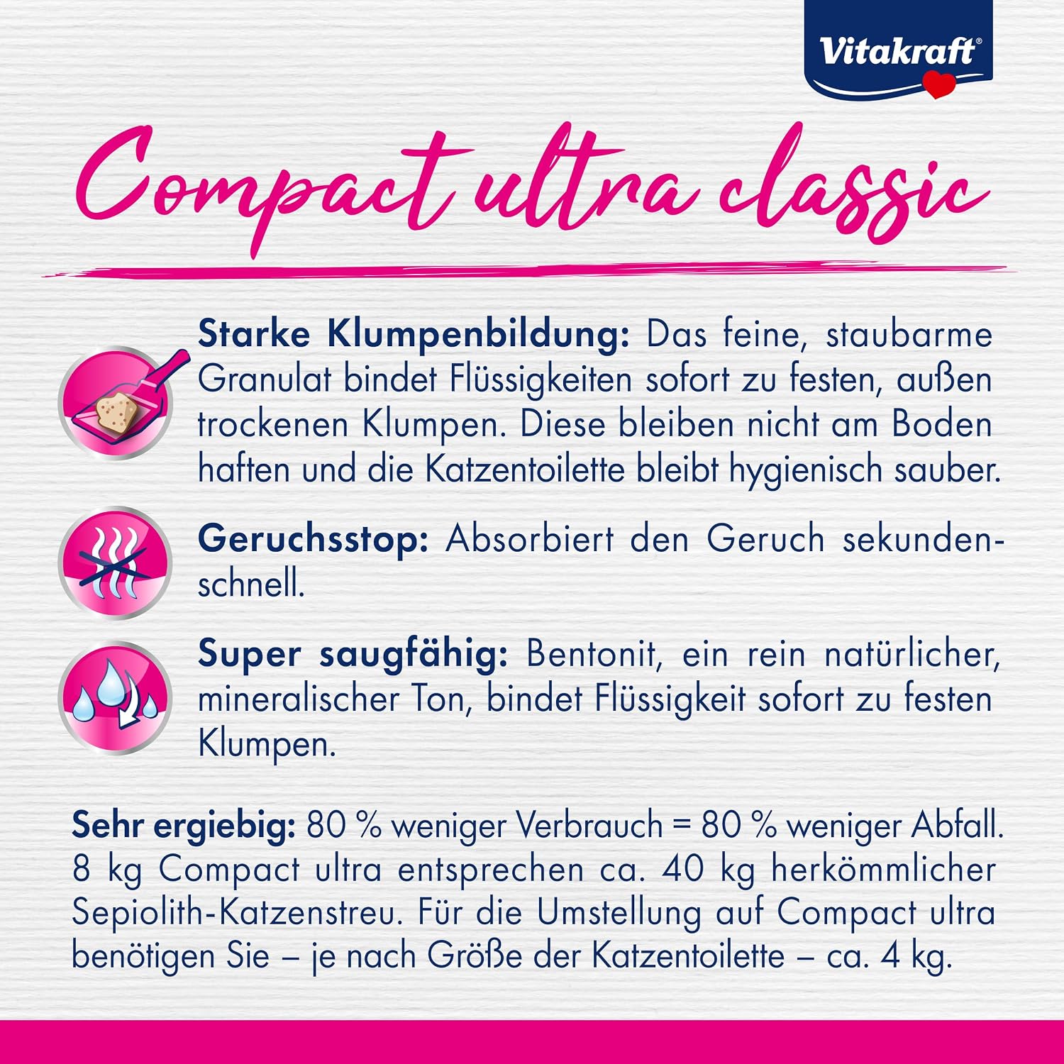 Katzenstreu klumpend Vitakraft Compact Ultra Classic 4kg verschiedene Sorten