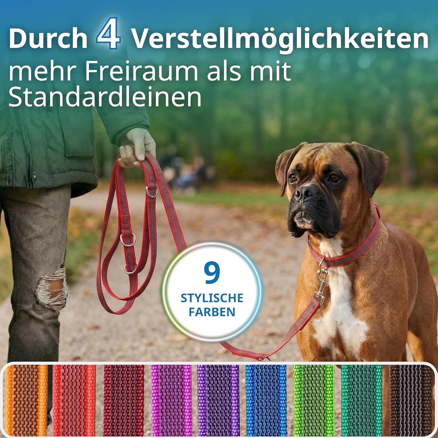 2,80 m verstellbare Hundeleine gummiert rutschfest 4-fach verstellbar Blau