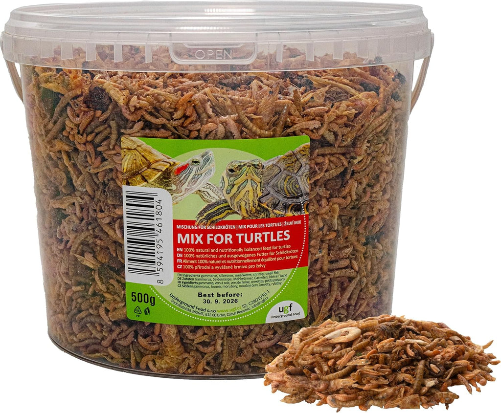 UGF Schildkroetenfutter Mix 500 g Eimer - Gammarus, Mehlwuermer, Garnelen, Fisch