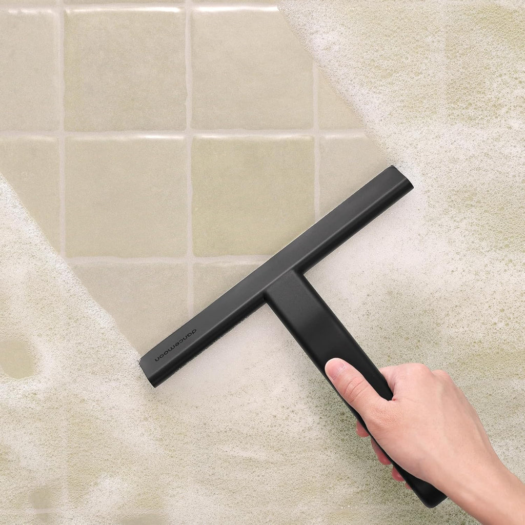 Duschabzieher Silikon 25 cm Schwarz mit Haken fuer Dusche und Fenster