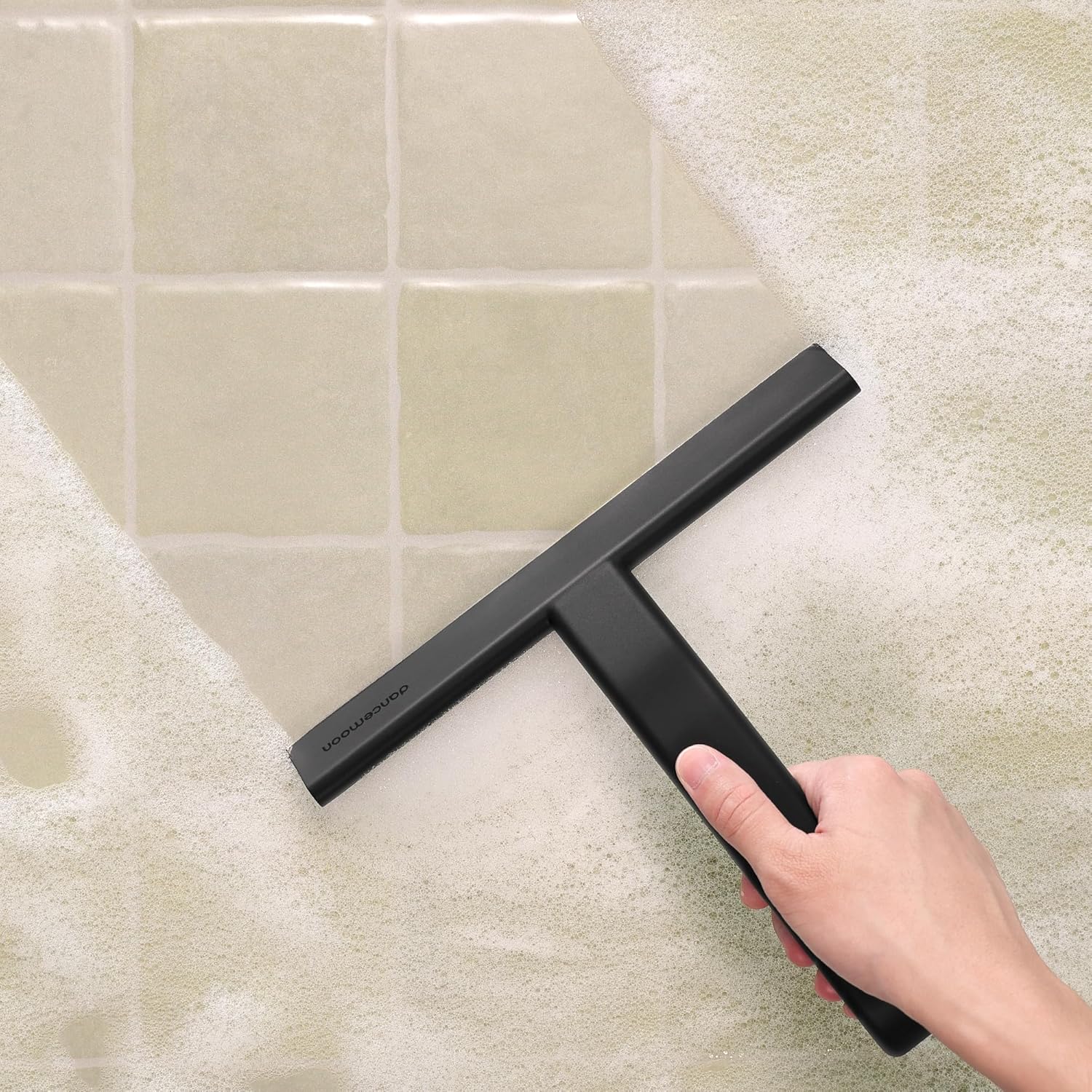 Duschabzieher Silikon 25 cm Schwarz mit Haken fuer Dusche und Fenster