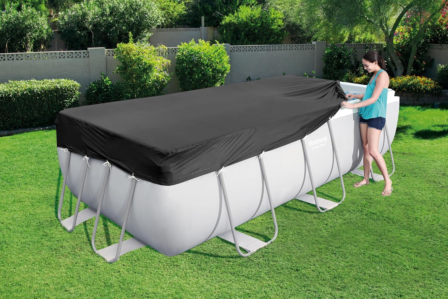 Bestway PVC Abdeckplane eckig 396 x 185 cm schwarz