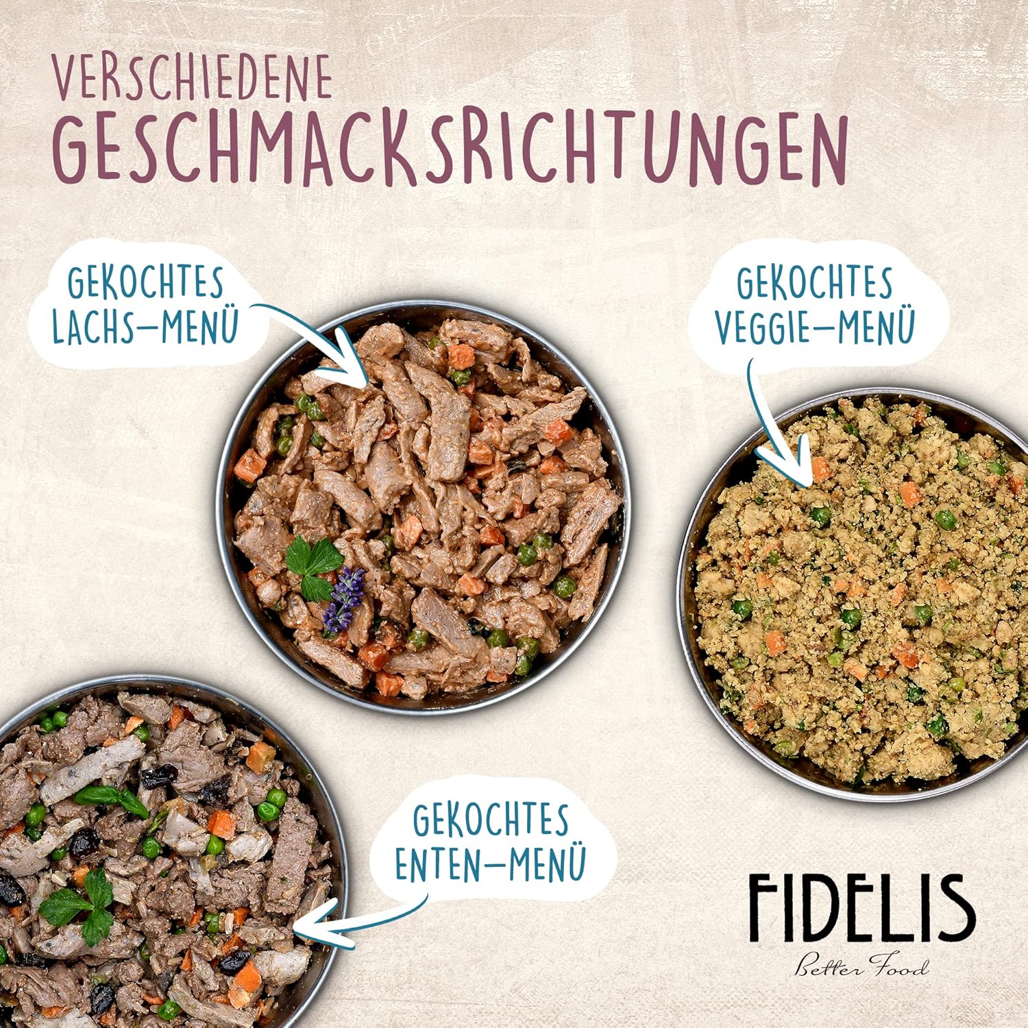 Fidelis Gekochtes Frische-Menue Rind 10x500g, 70% Fleisch, verschiedene Sorten