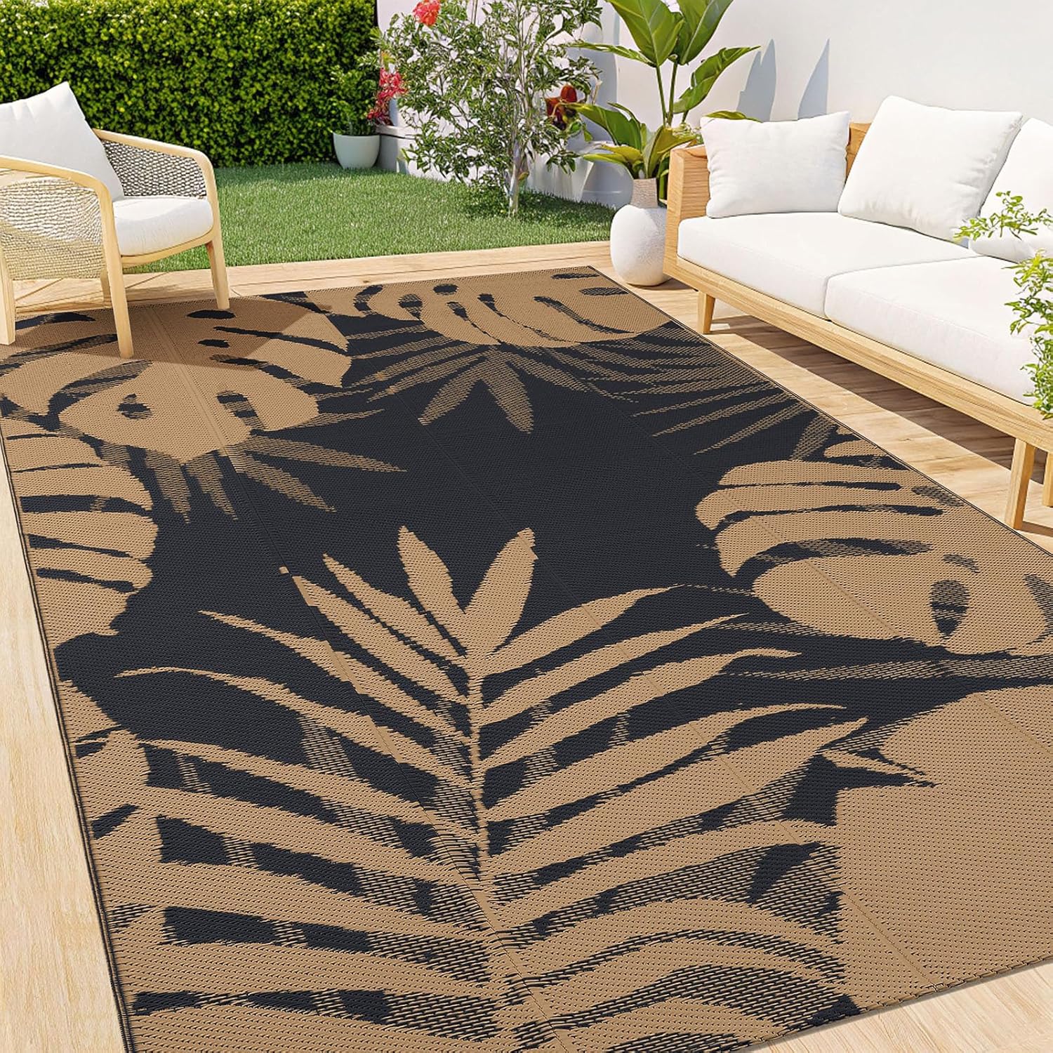 Homaxy Outdoor Teppich 120x180 cm wendbar wetterfest UV-bestaendig 180cm-360cm