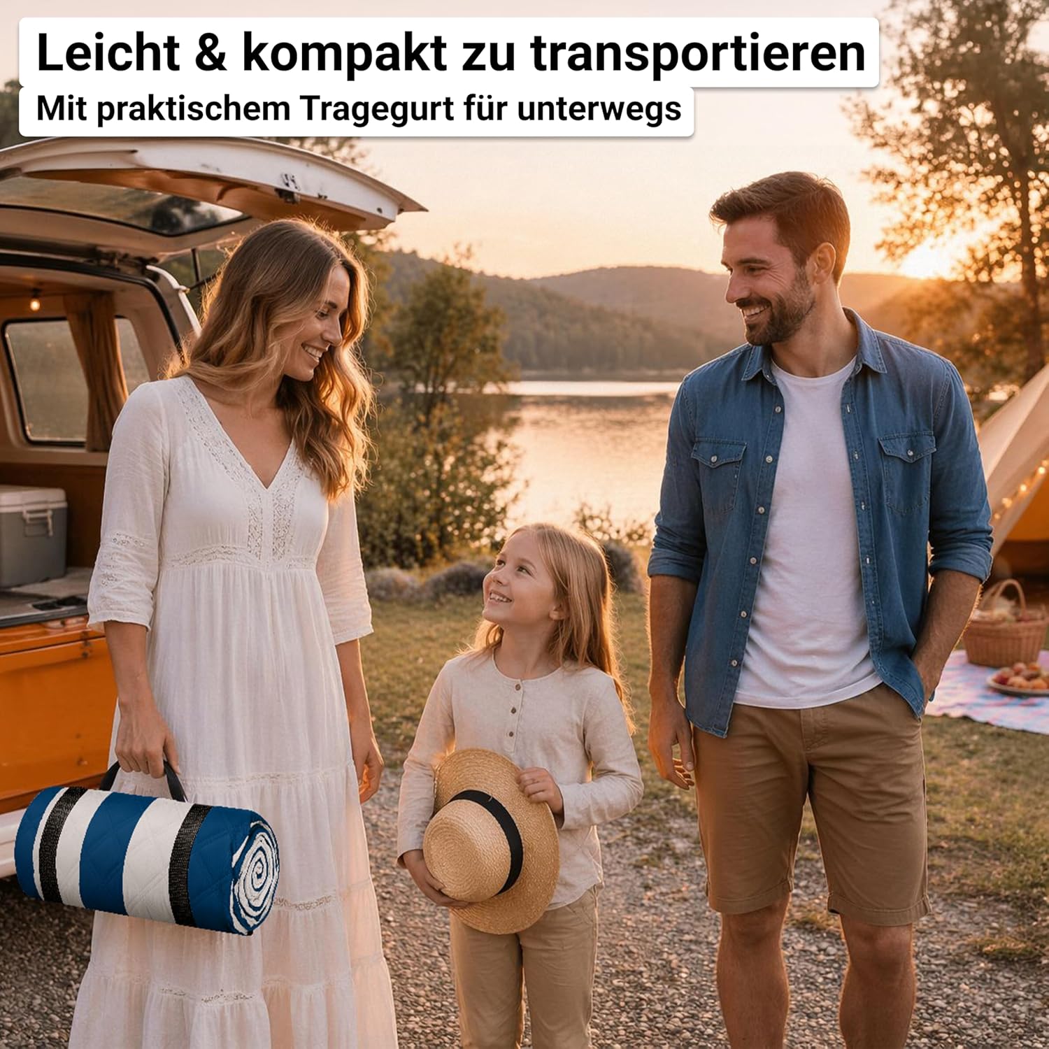 HOEL Picknickdecke 200x200 cm wasserabweisend isoliert gepolstert XXL