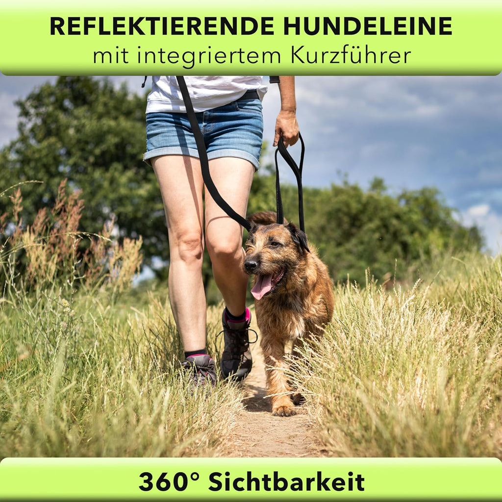 AVANA reflektierende Hundeleine 1,5 m mit Kurzfuehrer und gepolsterten Griffen