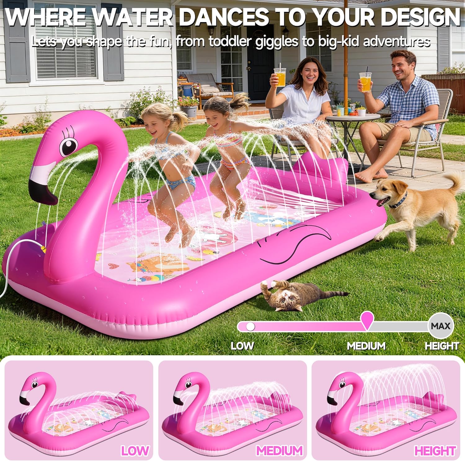 KingSom Splash Pad Flamingo Wassersprinkler Matte mit Antirutschfunktion