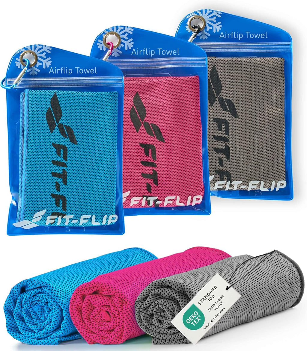 Fit-Flip Kuehlhandtuch 3er Set Mikrofaser Nackenkuehlung Sport