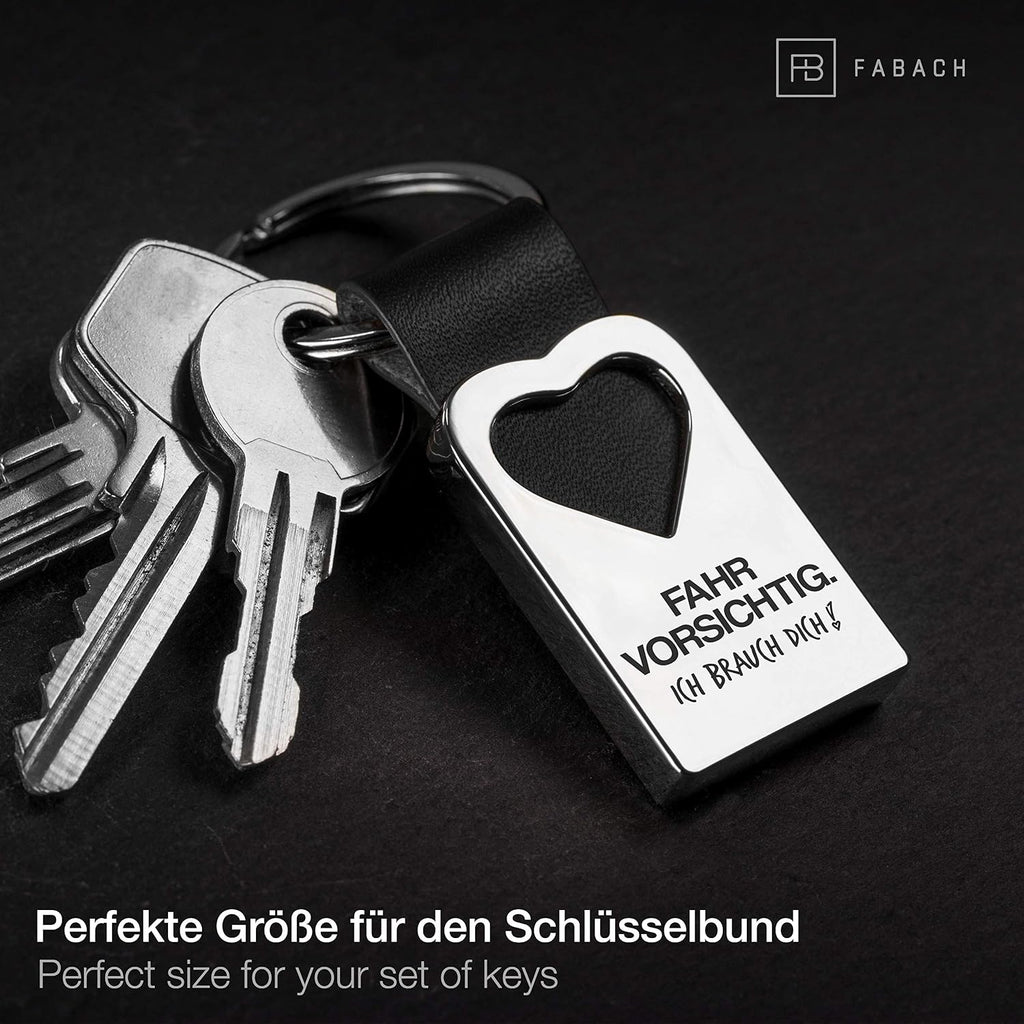 FABACH Herz Schluesselanhaenger Leder graviert Gluecksbringer „Fahr vorsichtig“