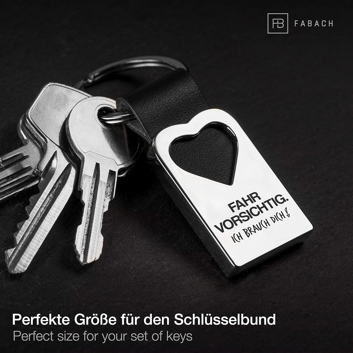FABACH Herz Schluesselanhaenger Leder graviert Gluecksbringer „Fahr vorsichtig“