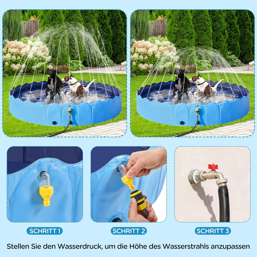 Yaheetech Hundepool 180 cm faltbar, 0,6 cm verdickt, rutschfest, Blau, 33cm