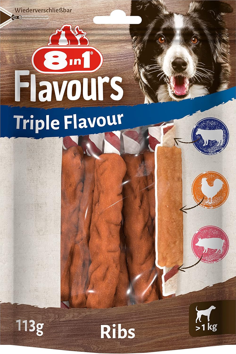 8in1 Hunde Kaustangen Triple Flavour Beutel 3er Pack