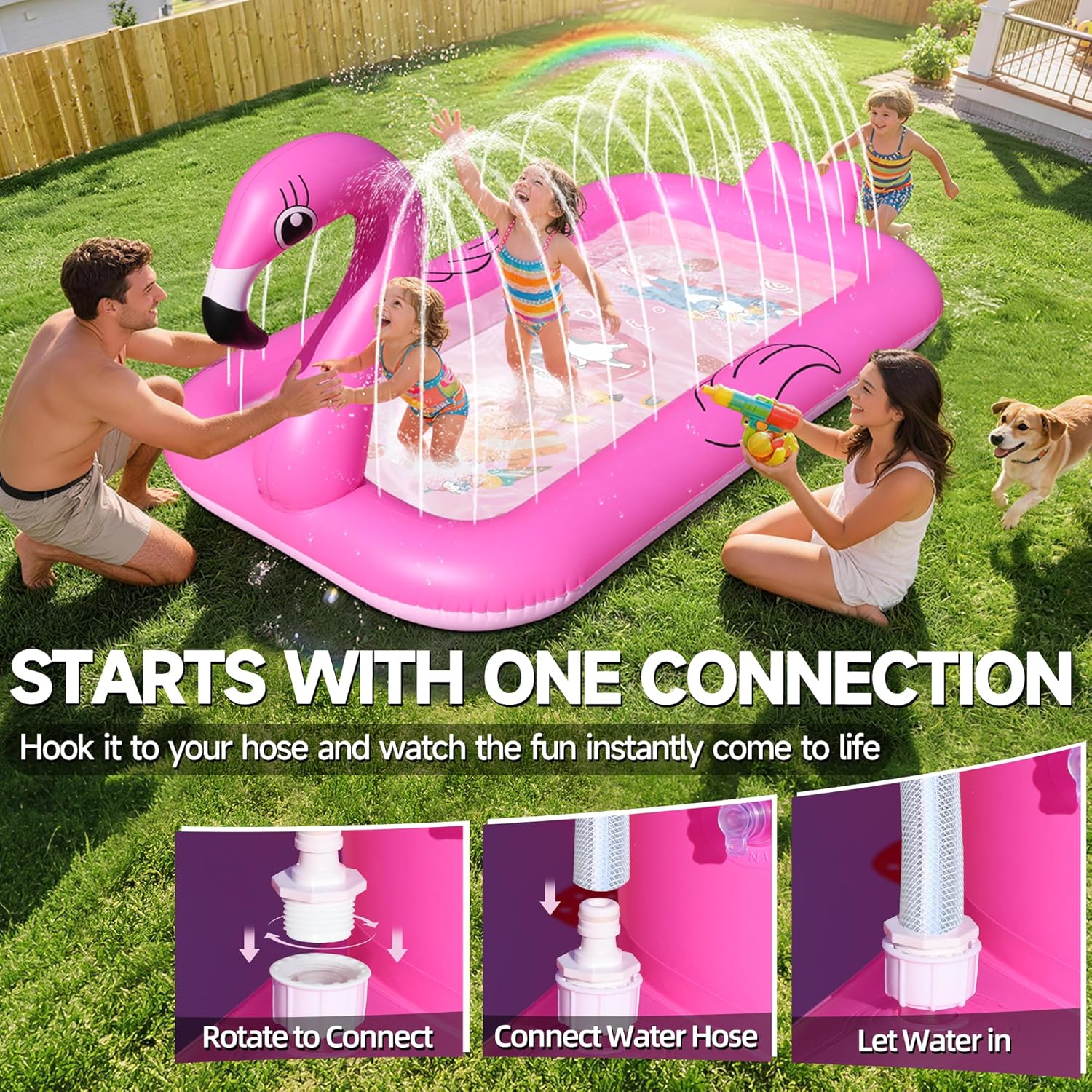 KingSom Splash Pad Flamingo Wassersprinkler Matte mit Antirutschfunktion
