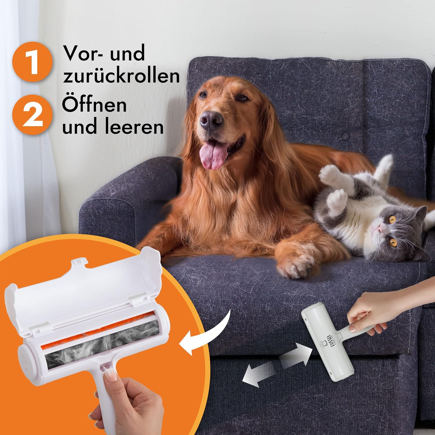 FusselMonster Tierhaarentferner mit Sammelkammer fuer Sofa, Teppich, Bett und Auto