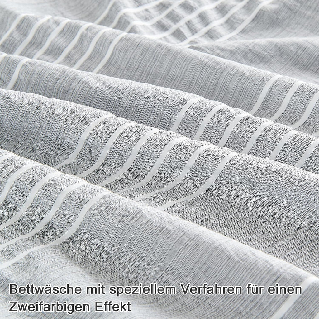 Qucover Bettwaesche 135x200 Seersucker grau weiss gestreift Mikrofaser 200cm-220cm
