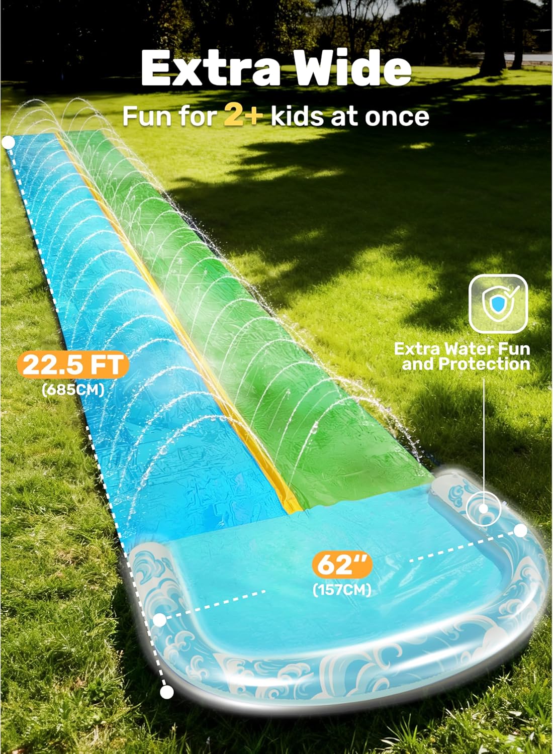 JOYIN Gartenschlitterbahn Wasserrutsche 685,8cm-990,6cm mit 2 Bodyboards Sprinkl