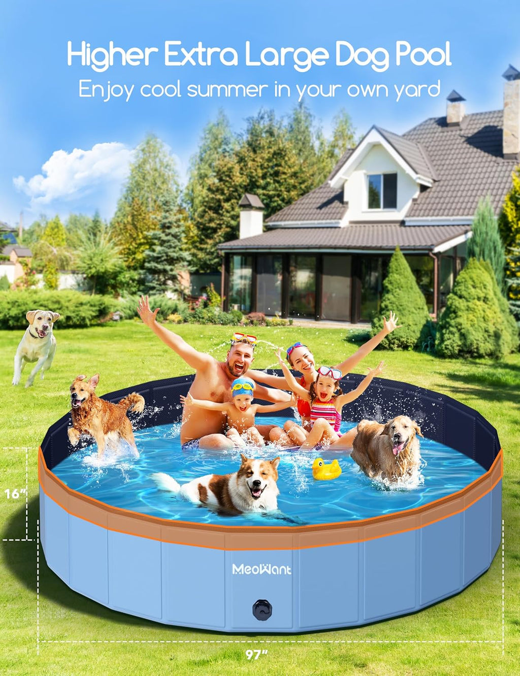 Meowant Hundepool faltbar 220x40 cm PVC extra gross rutschfest 30cm-40cm