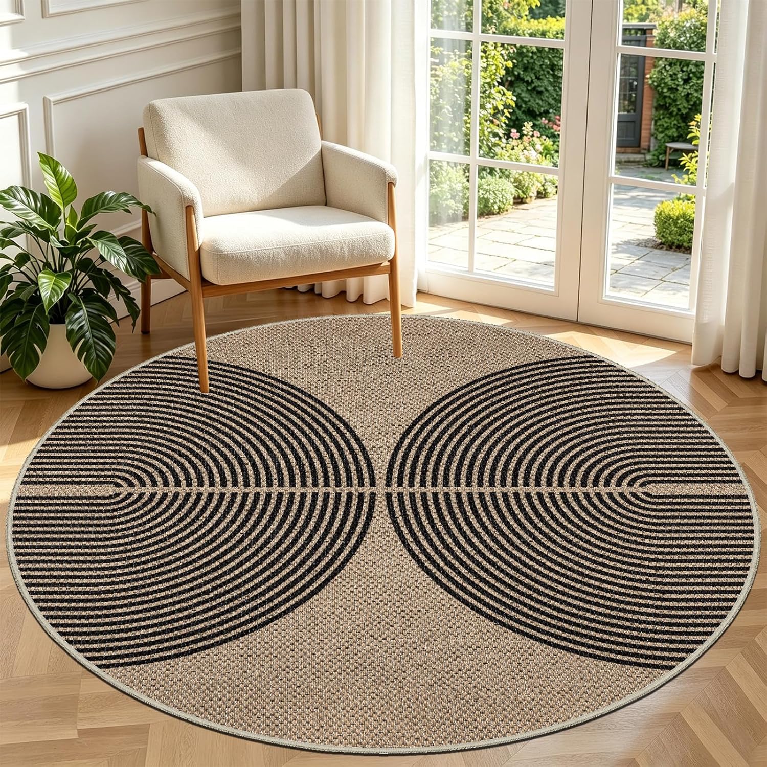 Capslpad Rundteppich Juteoptik 120cm-230cm wetterfest waschbar Schwarz