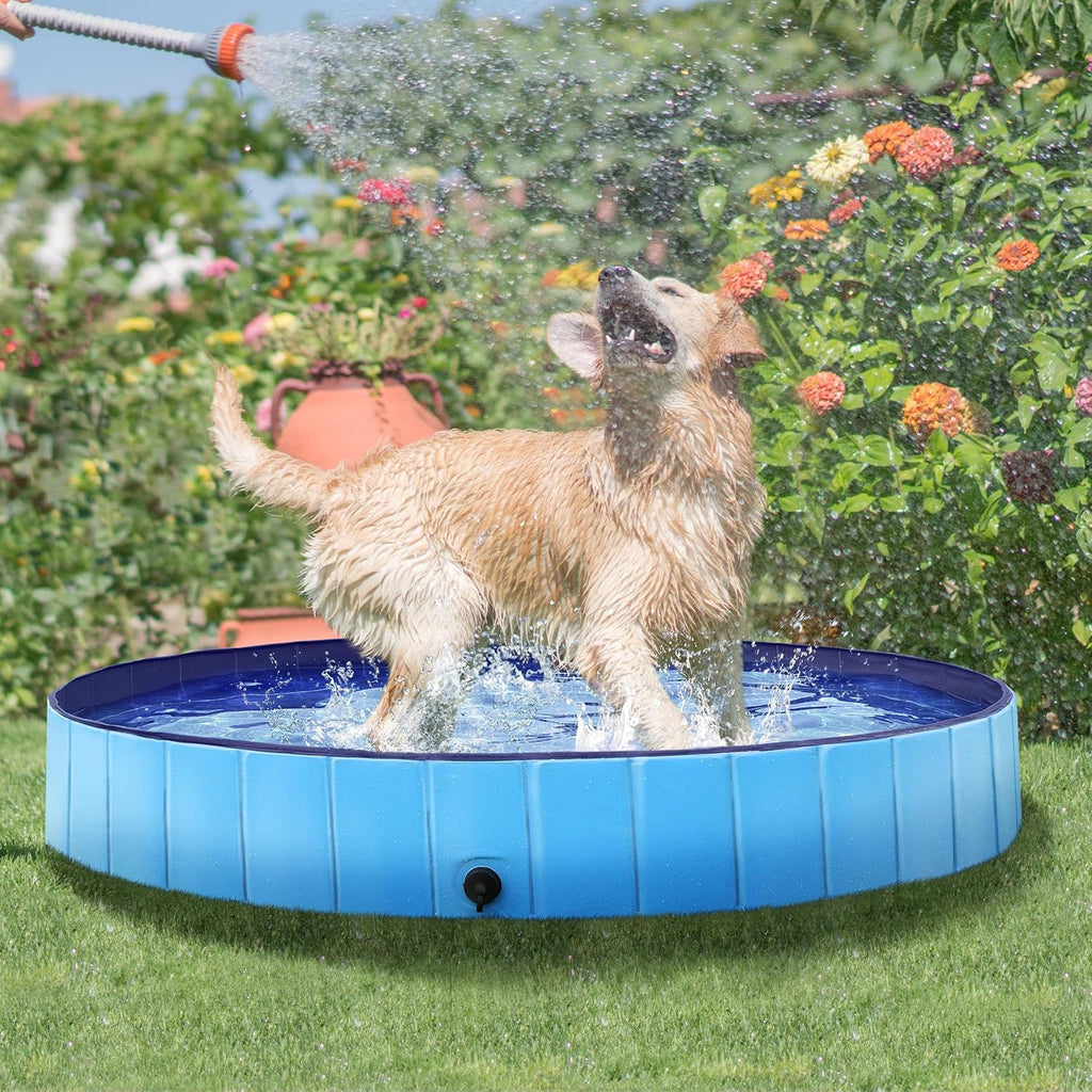 Yaheetech Hundepool faltbar 160×30 cm PVC mit Badebuerste 30cm Ozean Blau
