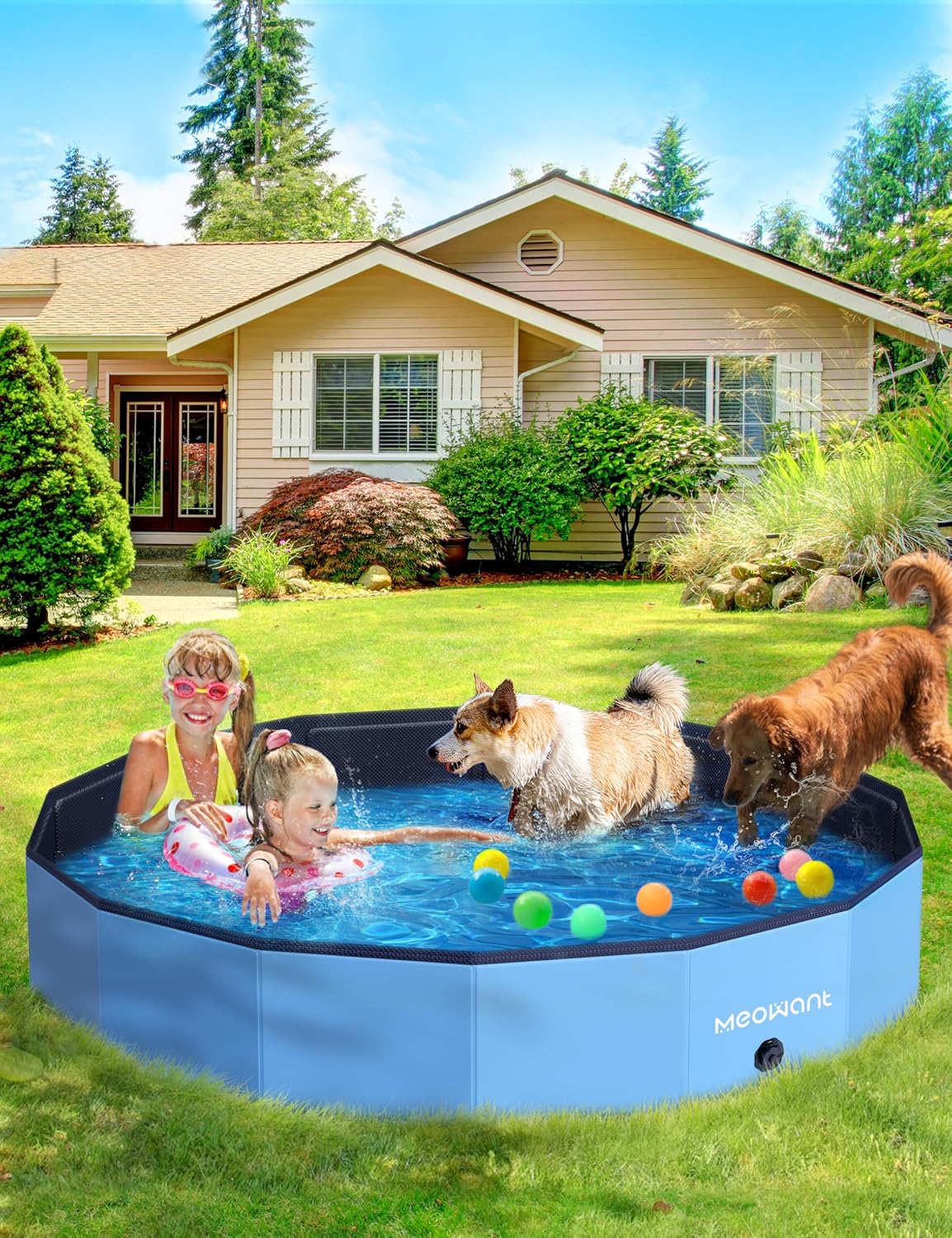 Meowant Hundepool faltbar 220x40 cm PVC extra gross rutschfest 30cm-40cm