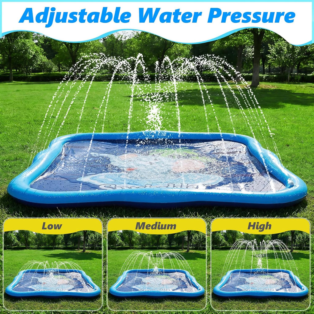 Luxfero Spritzmatte 210 cm Elefant Wasser-Spielmatte mit verstellbarer Duese