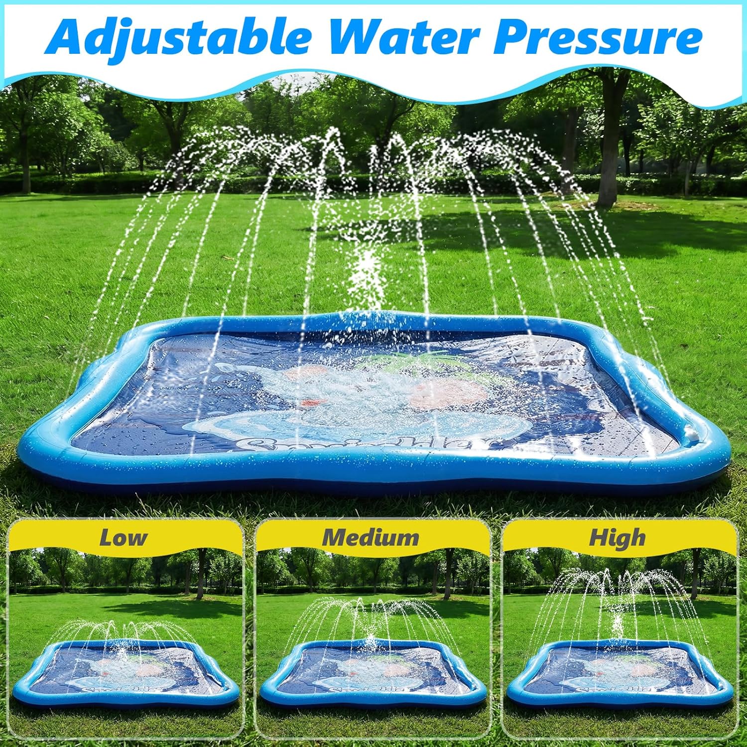 Luxfero Spritzmatte 210 cm Elefant Wasser-Spielmatte mit verstellbarer Duese