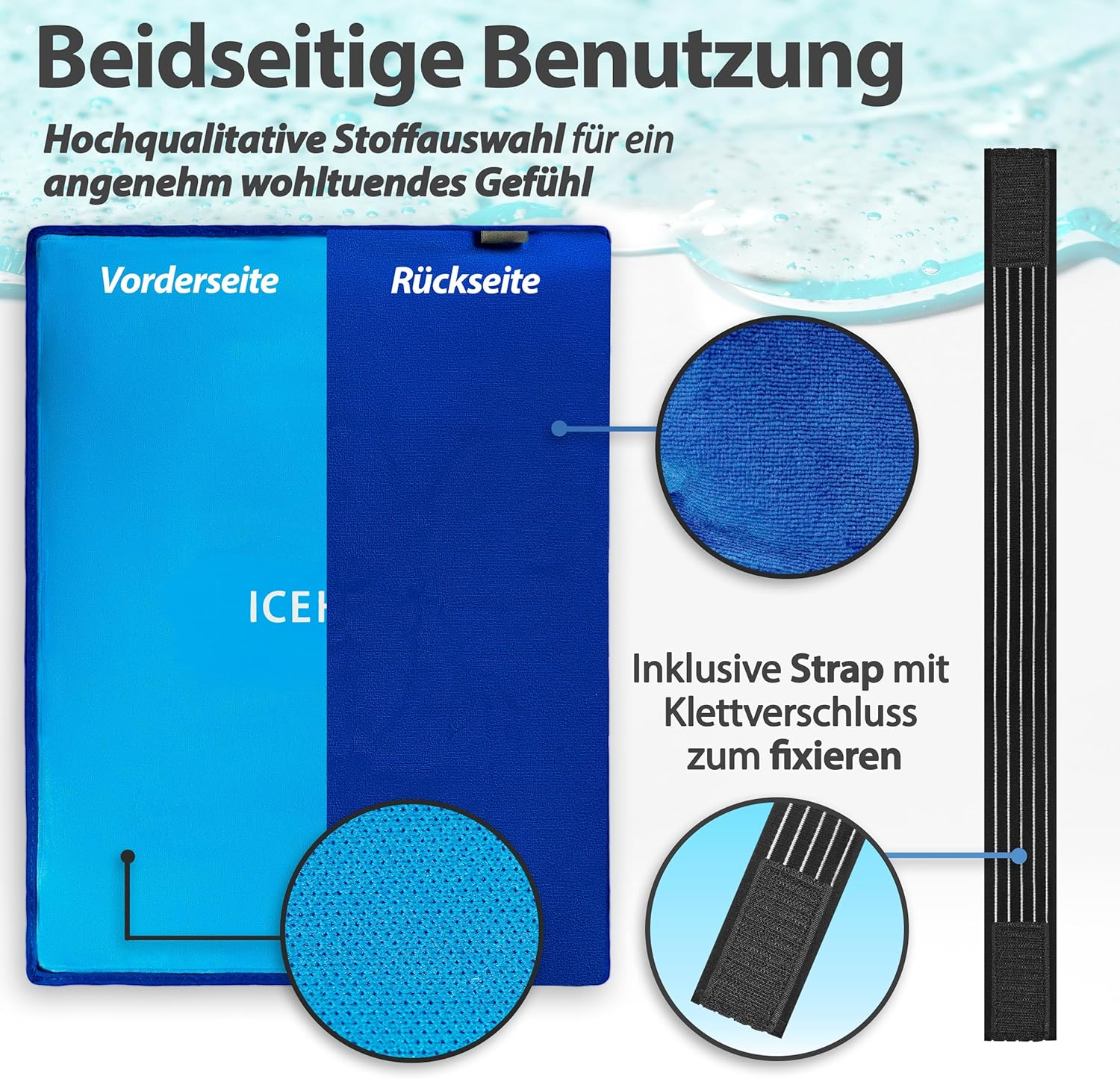 ICEHOF Kuehlkissen Gel XXL 38x28 cm wiederverwendbar Kuehlpack Kuehlkompresse