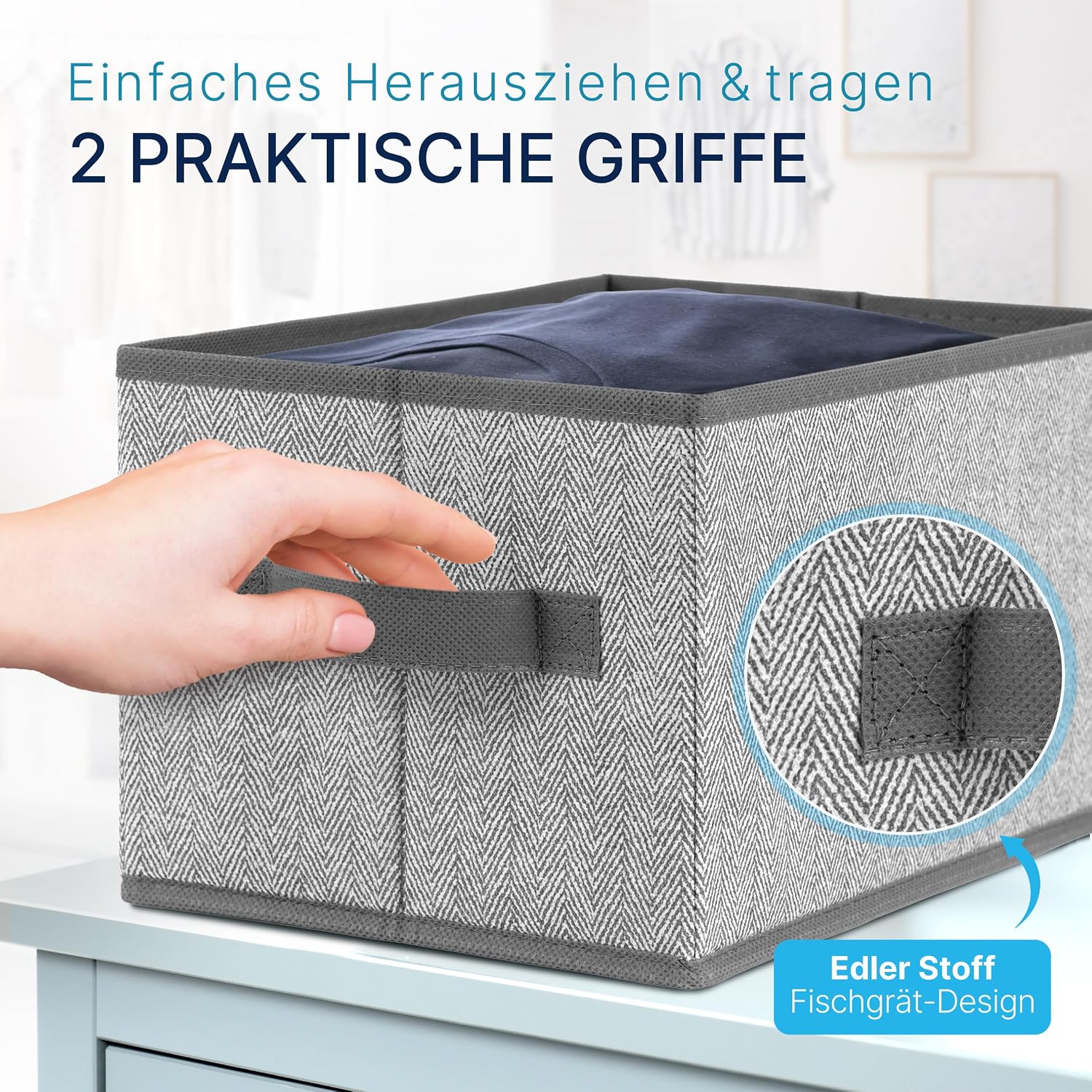 Aufbewahrungsboxen Stoff 3er Set 30×21×18 cm faltbar Organizer grau‑beige