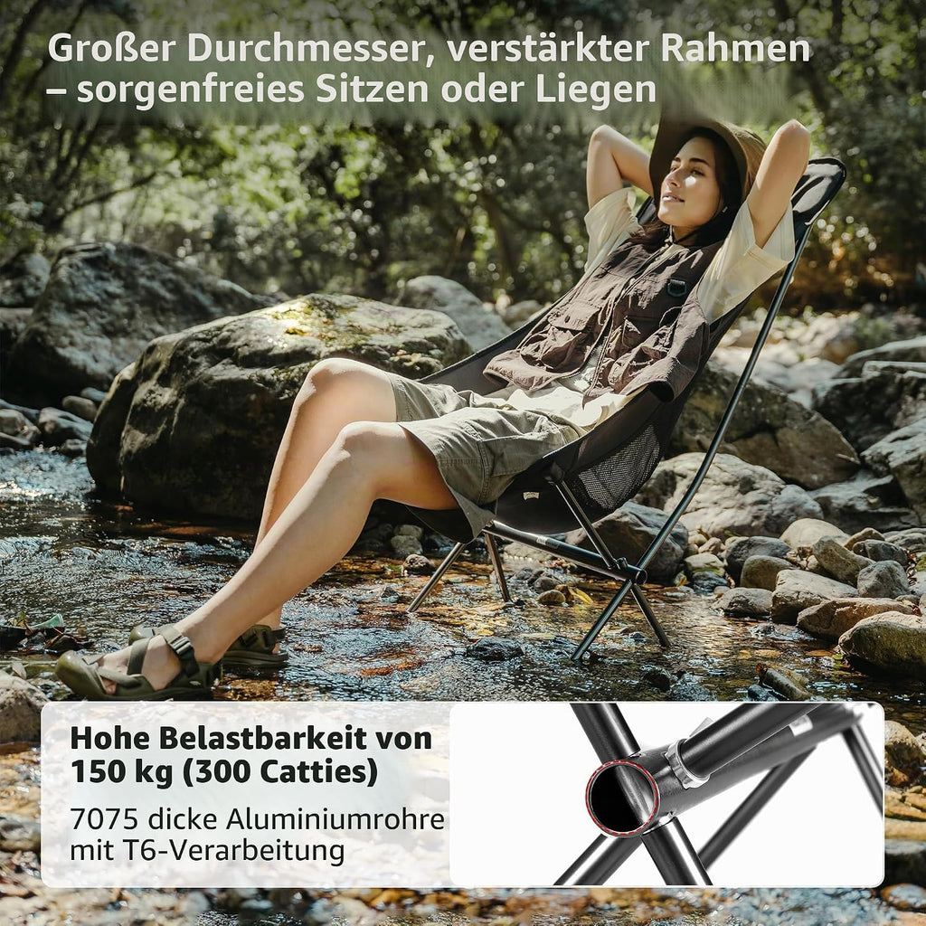 Naturehike Campingstuhl Ultraleicht klappbar bis, Schwarz
