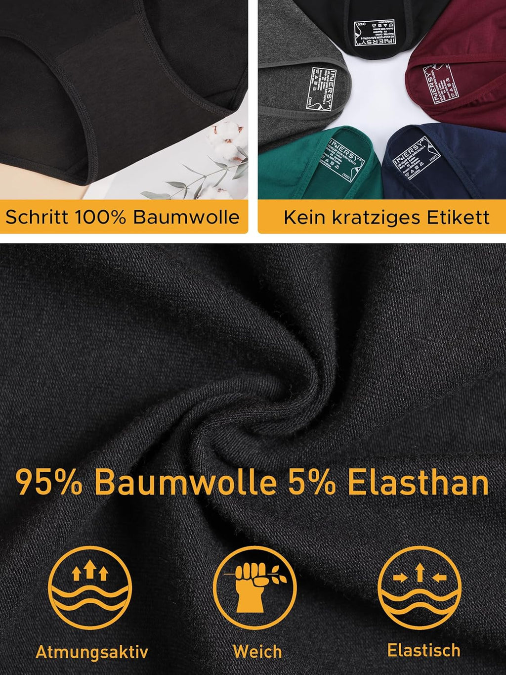 INNERSY Damen Hipster Baumwolle Unterhosen 6er Pack atmungsaktiv XS-3XL