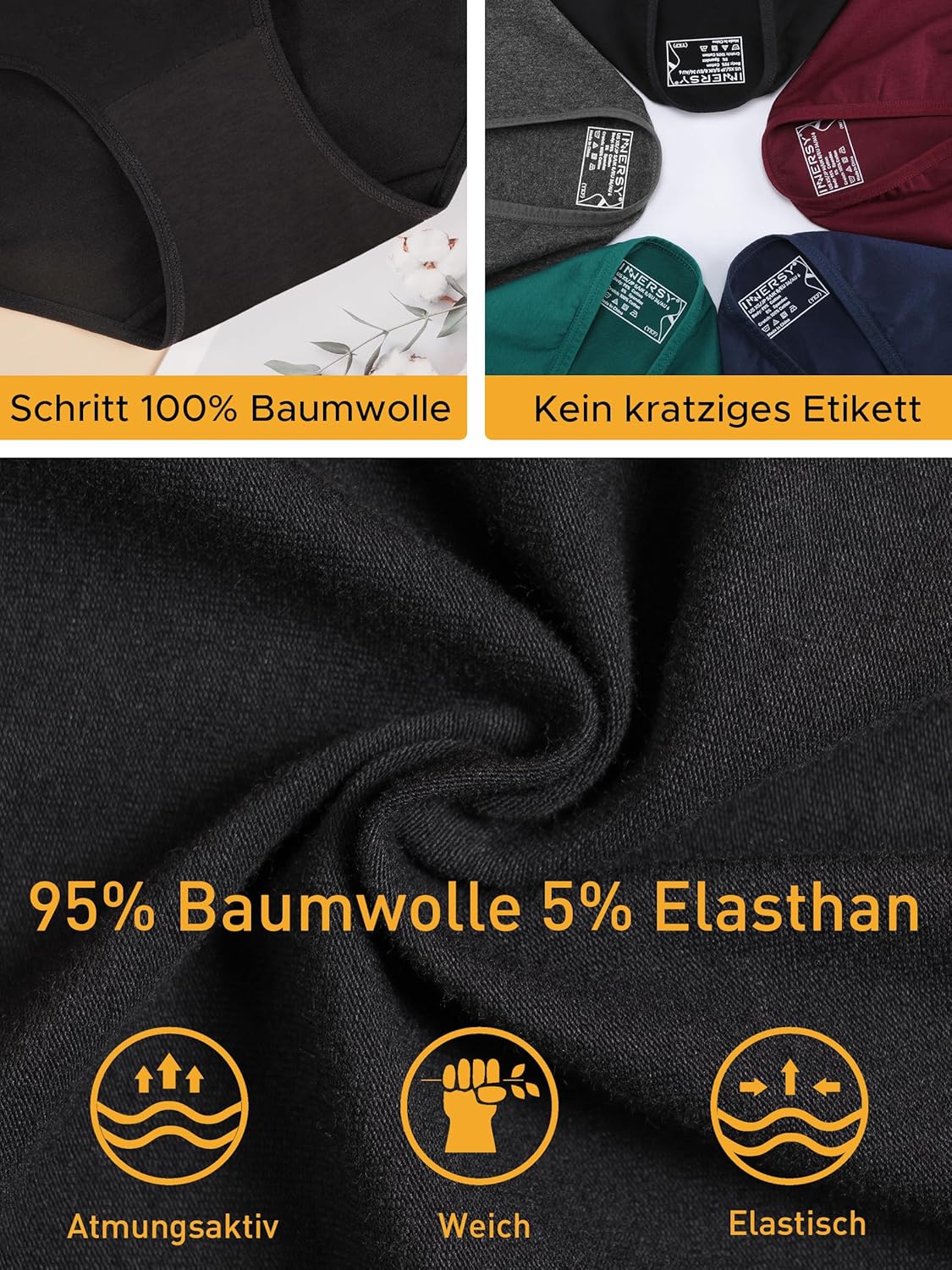 INNERSY Damen Hipster Baumwolle Unterhosen 6er Pack atmungsaktiv XS-3XL