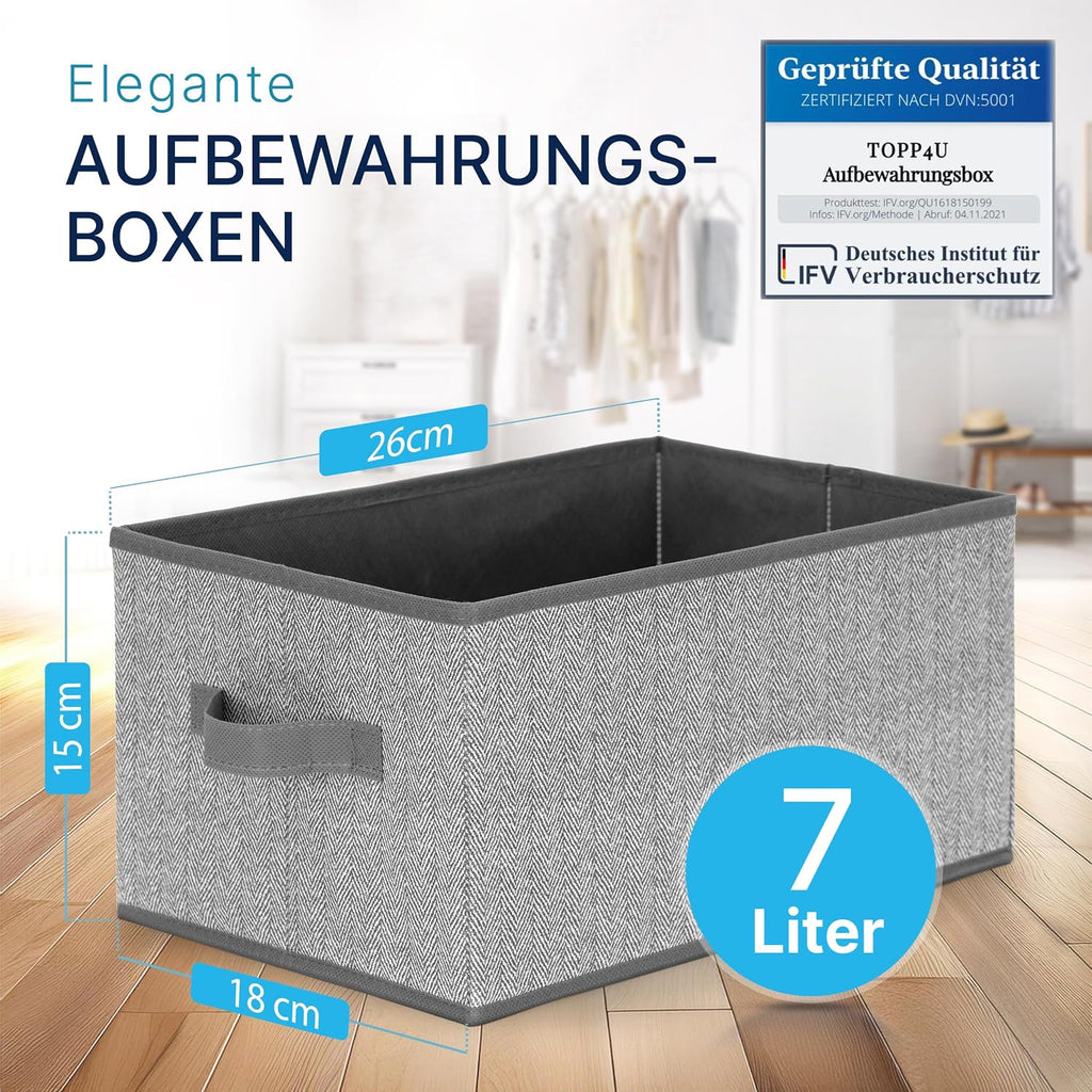 Aufbewahrungsboxen Stoff 3er Set 30×21×18 cm faltbar Organizer grau‑beige